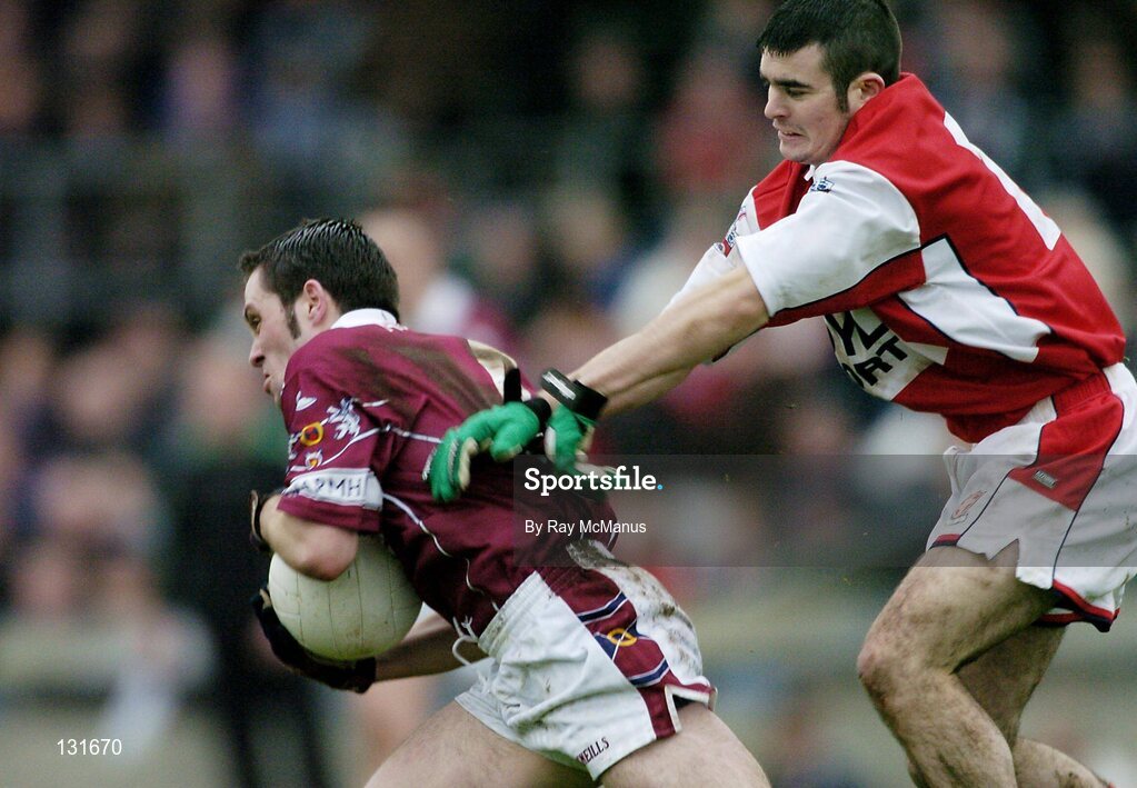 4 January 2004; Fergal Murray, Westmeath, in action against Mark McGeown, Louth. O'Byrne Cup, Westmeath v Louth, Cusack Park, Mullingar, Co. Westmeath. Picture credit; Ray McManus / SPORTSFILE *EDI*