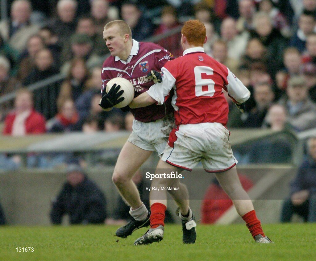 4 January 2004; James Conroy, Westmeath, in action against Andrew Rogan, Louth. O'Byrne Cup, Westmeath v Louth, Cusack Park, Mullingar, Co. Westmeath. Picture credit; Ray McManus / SPORTSFILE *EDI*