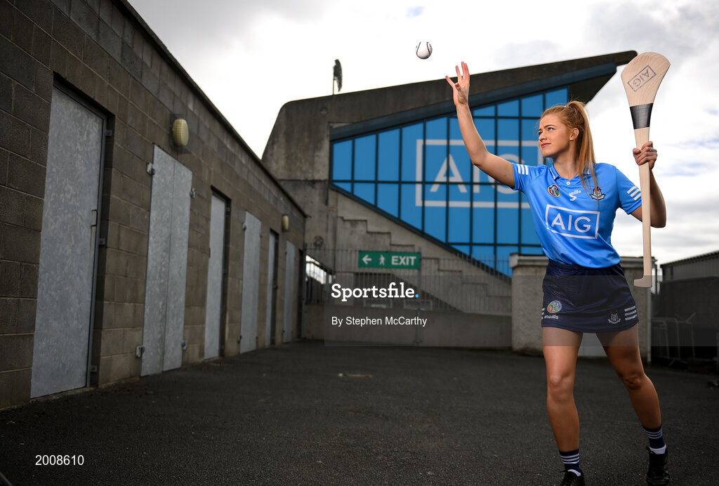 12 May 2021; Dublin camogie player Leah Butler at Parnell Park, in Dublin, to support the roll-out of ‘AIG BoxClever’ insurance for young drivers across Ireland. BoxClever is an innovative proposition that promotes and rewards safe driving that can help secure lower car insurance premiums. For a quote go to www.aig.ie/box. Photo by Stephen McCarthy/Sportsfile