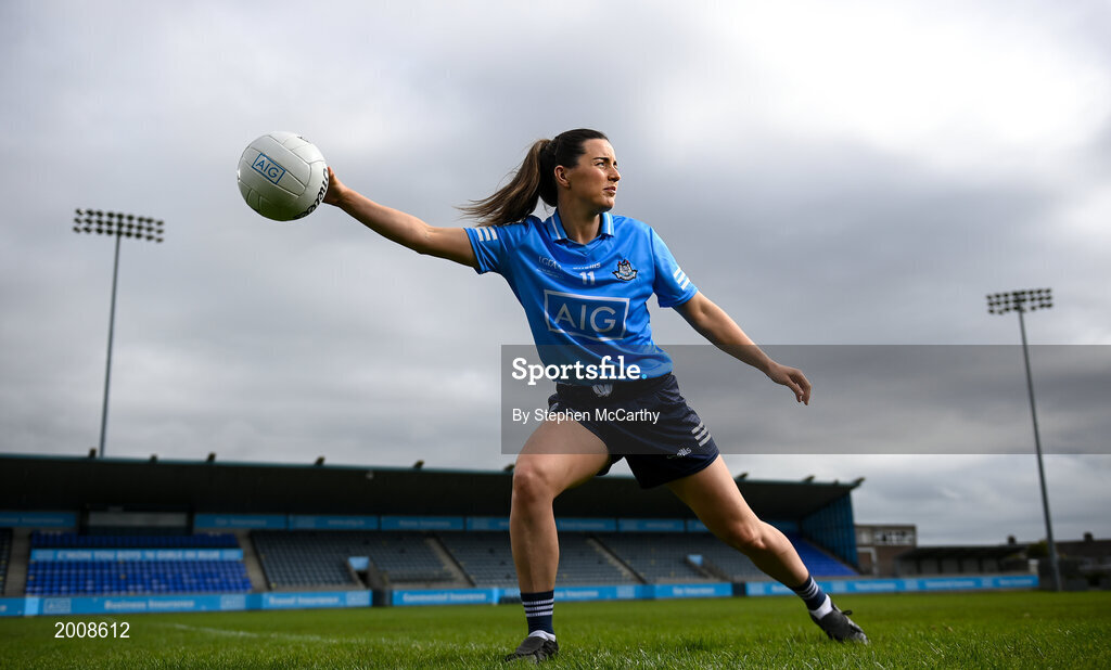 12 May 2021; Dublin ladies footballer Lyndsey Davey at Parnell Park, in Dublin, to support the roll-out of ‘AIG BoxClever’ insurance for young drivers across Ireland. BoxClever is an innovative proposition that promotes and rewards safe driving that can help secure lower car insurance premiums. For a quote go to www.aig.ie/box. Photo by Stephen McCarthy/Sportsfile