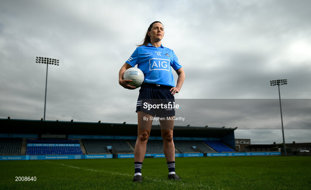 12 May 2021; Dublin ladies footballer Lyndsey Davey at Parnell Park, in Dublin, to support the roll-out of ‘AIG BoxClever’ insurance for young drivers across Ireland. BoxClever is an innovative proposition that promotes and rewards safe driving that can help secure lower car insurance premiums. For a quote go to www.aig.ie/box. Photo by Stephen McCarthy/Sportsfile