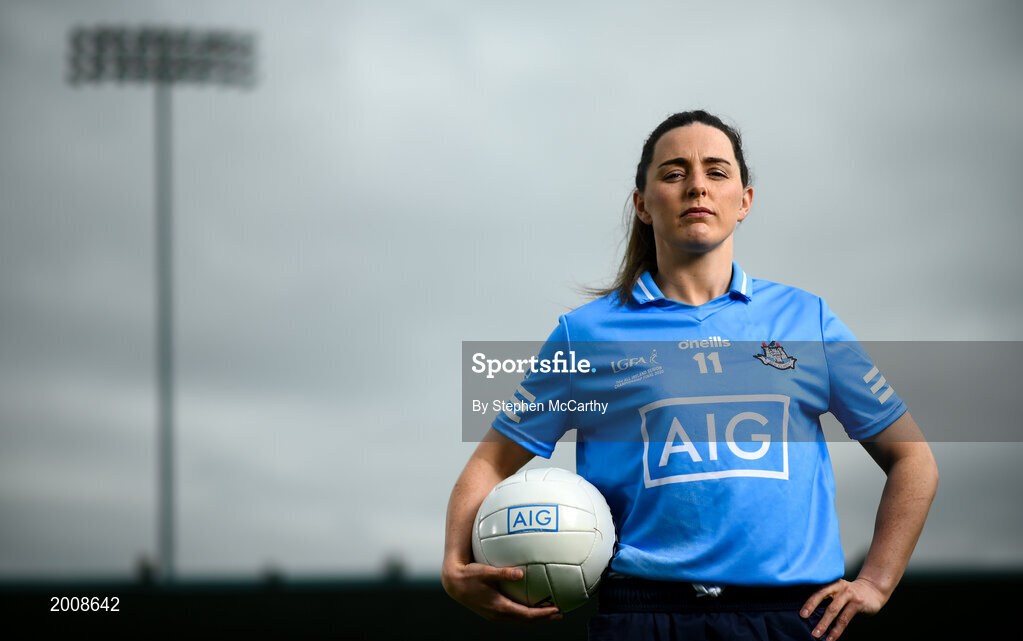 12 May 2021; Dublin ladies footballer Lyndsey Davey at Parnell Park, in Dublin, to support the roll-out of ‘AIG BoxClever’ insurance for young drivers across Ireland. BoxClever is an innovative proposition that promotes and rewards safe driving that can help secure lower car insurance premiums. For a quote go to www.aig.ie/box. Photo by Stephen McCarthy/Sportsfile