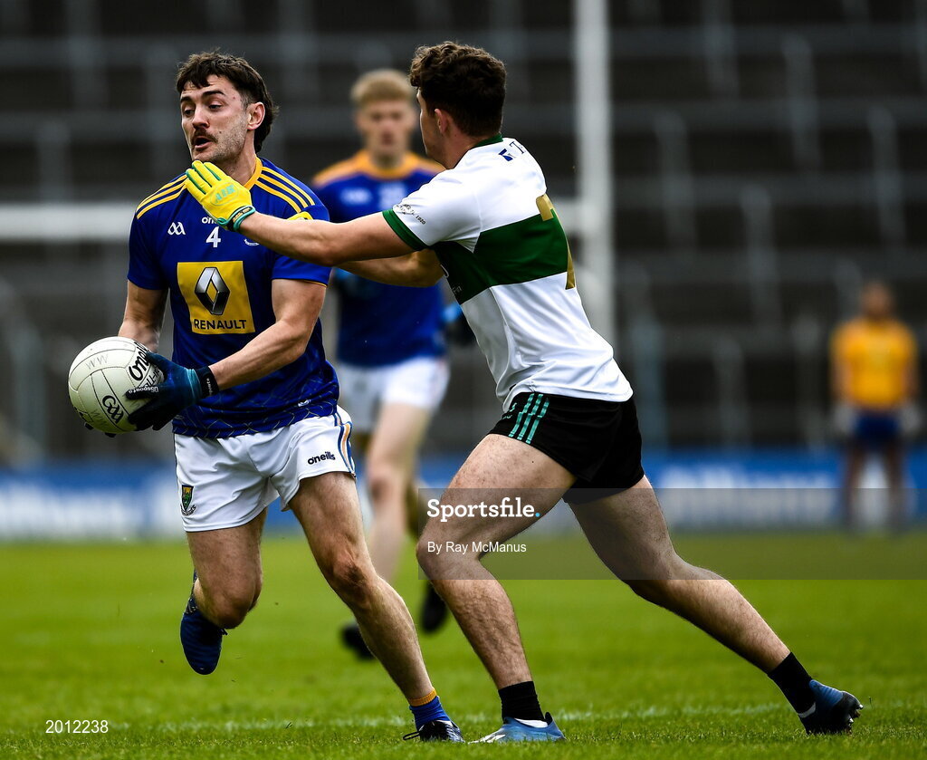 22 May 2021; Oisín Manning of Wicklow in action against Jack Harney of Tipperary during the Allianz Football League Division 3 South Round 2 match between Tipperary and Wicklow at Semple Stadium in Thurles, Tipperary. Photo by Ray McManus/Sportsfile