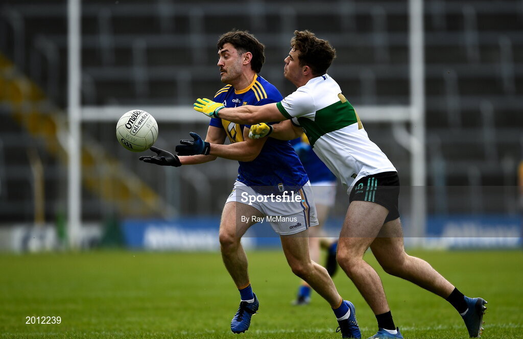 22 May 2021; Oisín Manning of Wicklow in action against Jack Harney of Tipperary during the Allianz Football League Division 3 South Round 2 match between Tipperary and Wicklow at Semple Stadium in Thurles, Tipperary. Photo by Ray McManus/Sportsfile