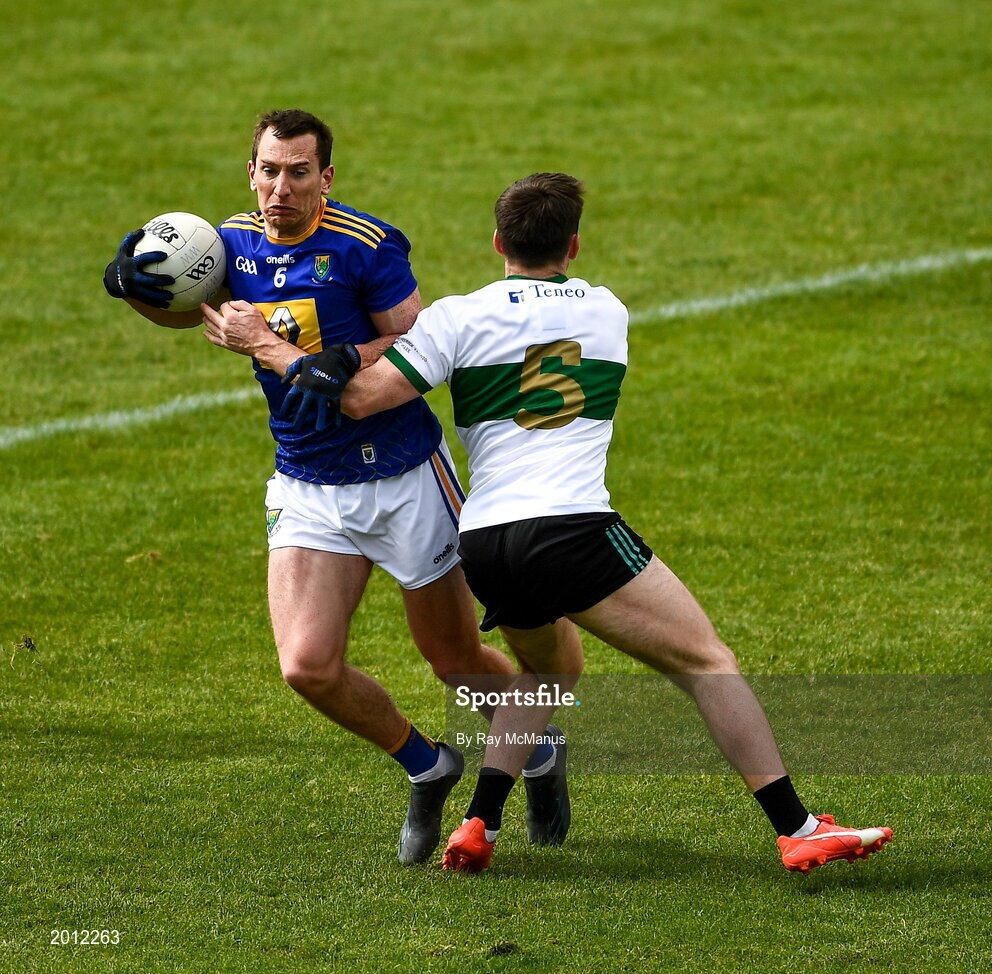 22 May 2021; Niall Donnolly of Wicklow in action against Emmet Moloney of Tipperary during the Allianz Football League Division 3 South Round 2 match between Tipperary and Wicklow at Semple Stadium in Thurles, Tipperary. Photo by Ray McManus/Sportsfile