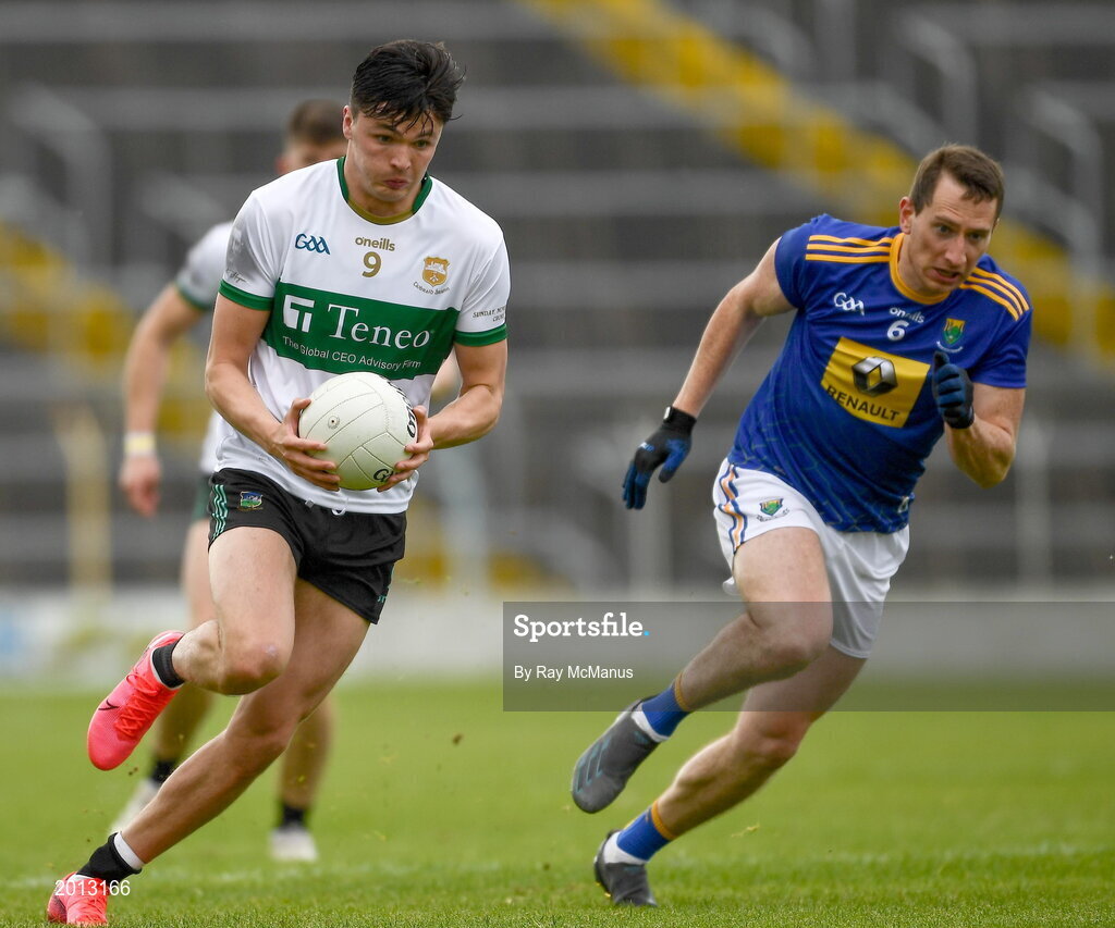 22 May 2021; Conal Kennedy of Tipperary in action against Niall Donnolly of Wicklow during the Allianz Football League Division 3 South Round 2 match between Tipperary and Wicklow at Semple Stadium in Thurles, Tipperary. Photo by Ray McManus/Sportsfile
