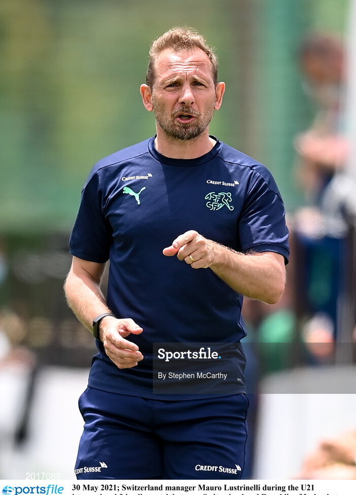 30 May 2021; Switzerland manager Mauro Lustrinelli during the U21 international friendly match between Switzerland and Republic of Ireland at Dama de Noche Football Centre in Marbella, Spain. Photo by Stephen McCarthy/Sportsfile