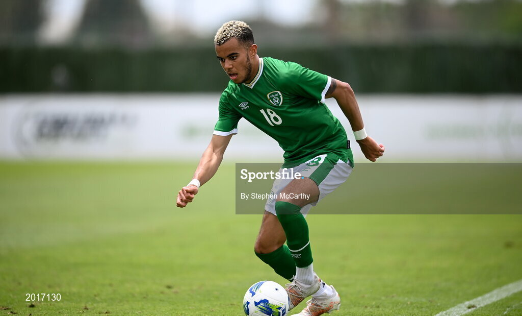 30 May 2021; Tyreik Wright of Republic of Ireland during the U21 international friendly match between Switzerland and Republic of Ireland at Dama de Noche Football Centre in Marbella, Spain. Photo by Stephen McCarthy/Sportsfile