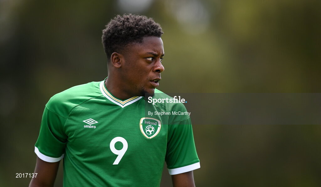 30 May 2021; Jonathan Afolabi of Republic of Ireland during the U21 international friendly match between Switzerland and Republic of Ireland at Dama de Noche Football Centre in Marbella, Spain. Photo by Stephen McCarthy/Sportsfile