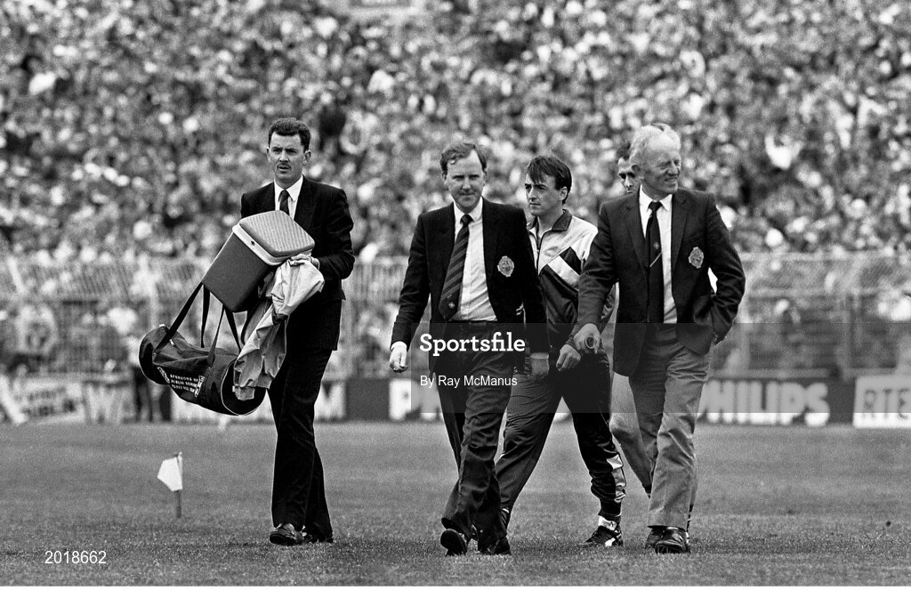 2 June 1991; Dublin County Board assistant secretary John Costello, left, John McNicholas, Colm Coyle, Meath and during the Leinster Senior Football Championship Preliminary Round match between Dublin and Meath at Croke Park in Dublin. Photo by Ray McManus/Sportsfile