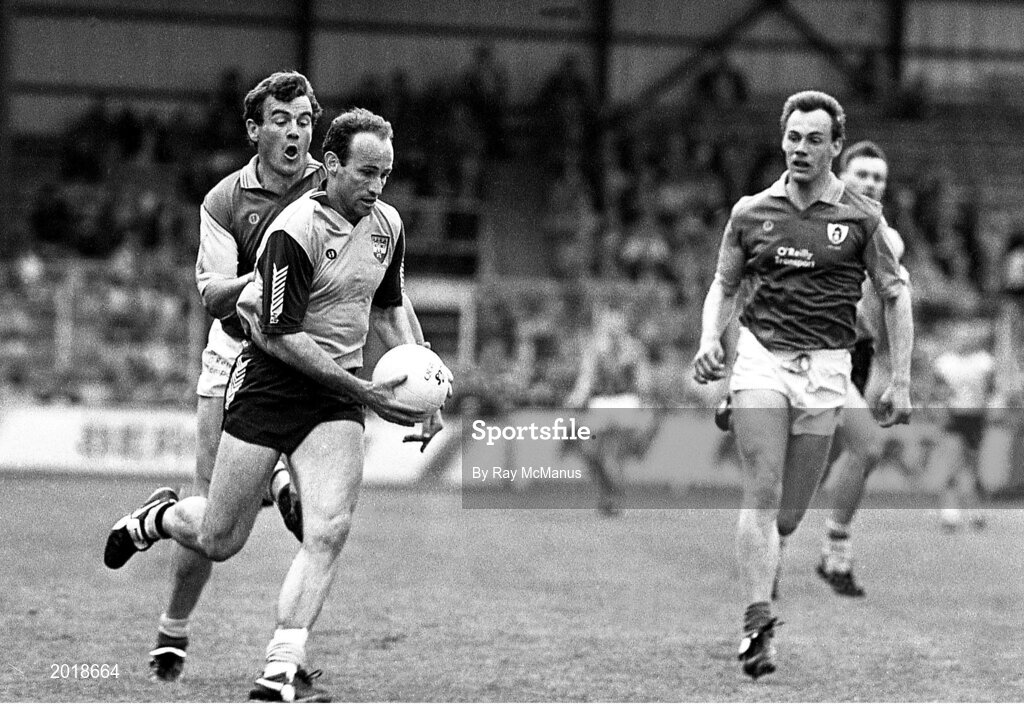 2 June 1991; Tommy Carr of Dublin is tackled by Colm O'Rourke of Meath during the Leinster Senior Football Championship Preliminary Round match between Dublin and Meath at Croke Park in Dublin. Photo by Ray McManus/Sportsfile
