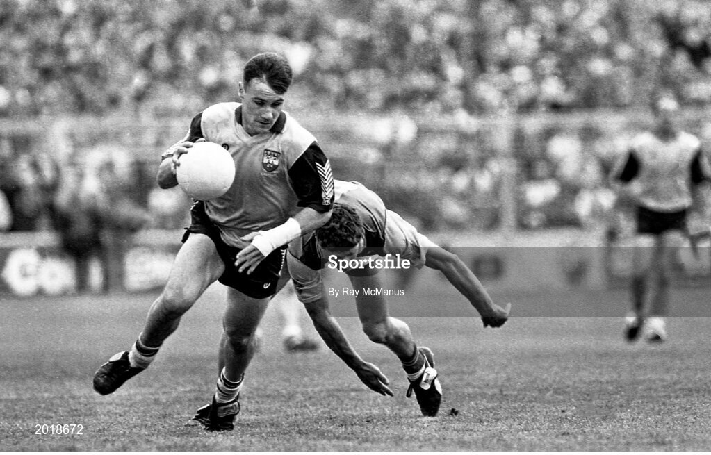 2 June 1991; Paul Curran of Dublin in action against Terry Ferguson of Meath during the Leinster Senior Football Championship Preliminary Round match between Dublin and Meath at Croke Park in Dublin. Photo by Ray McManus/Sportsfile