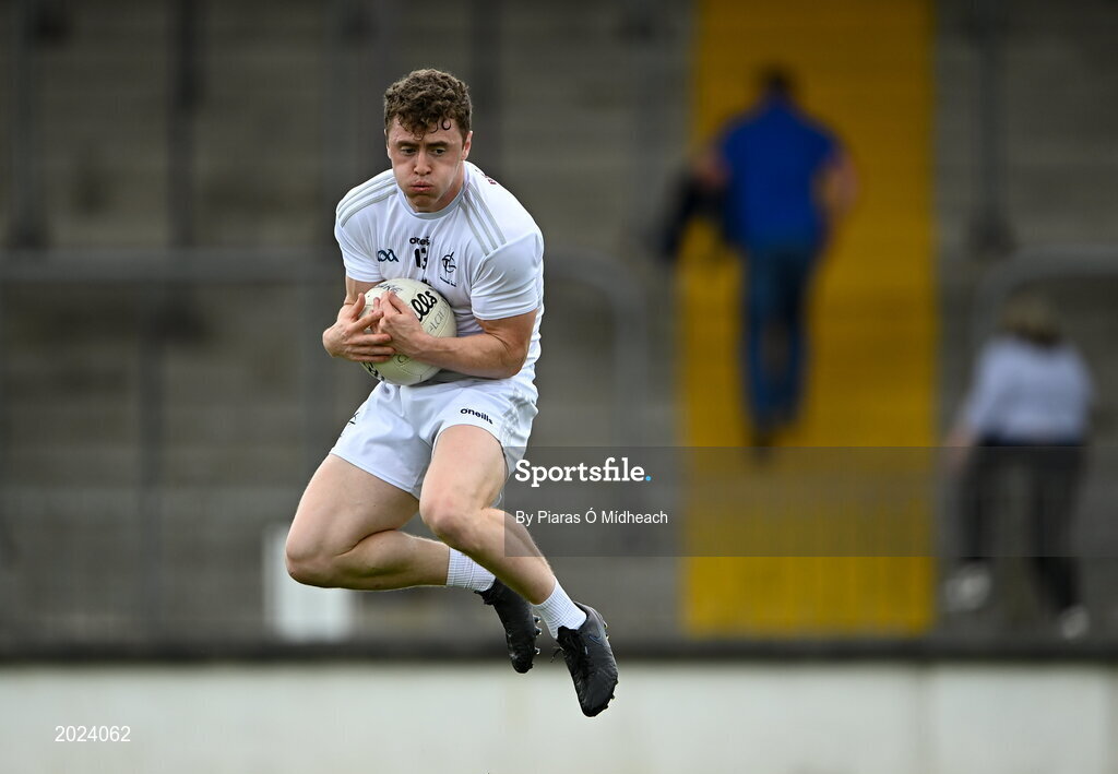 13 June 2021; Jimmy Hyland of Kildare gathers possession before scoring his side's first goal during the Allianz Football League Division 2 semi-final match between Kildare and Meath at St Conleth's Park in Newbridge, Kildare. Photo by Piaras Ó Mídheach/Sportsfile