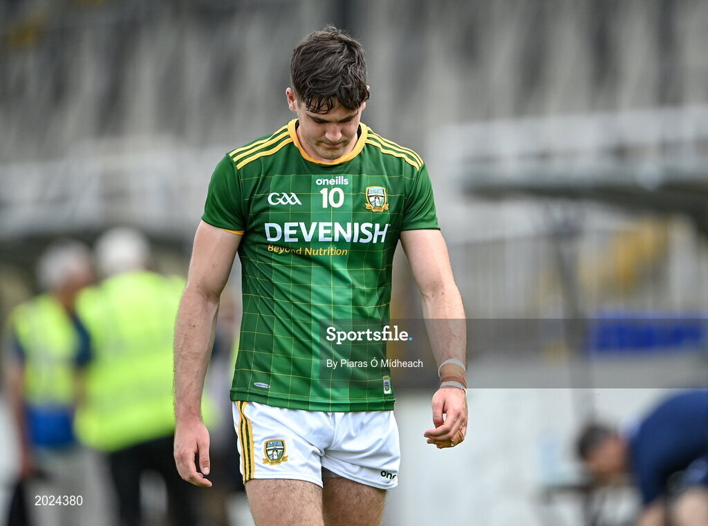 13 June 2021; Ethan Devine of Meath leaves the pitch after his side's defeat in the Allianz Football League Division 2 semi-final match between Kildare and Meath at St Conleth's Park in Newbridge, Kildare. Photo by Piaras Ó Mídheach/Sportsfile