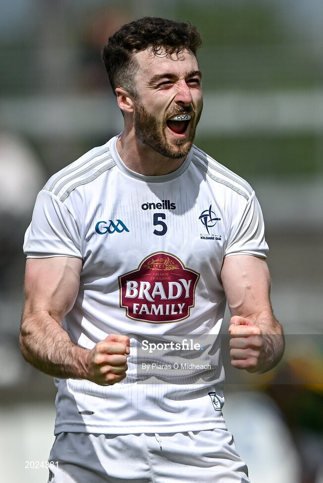 13 June 2021; Kevin Flynn of Kildare celebrates after his side's victory in the Allianz Football League Division 2 semi-final match between Kildare and Meath at St Conleth's Park in Newbridge, Kildare. Photo by Piaras Ó Mídheach/Sportsfile