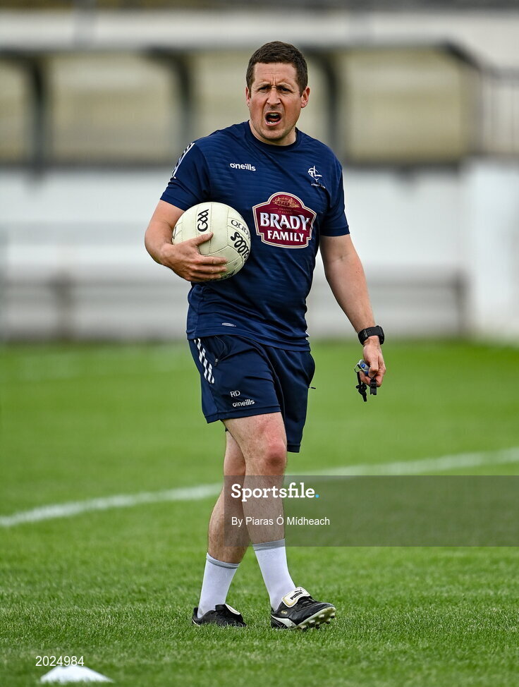 13 June 2021; Kildare strength & conditioning coach Ross Dunphy during the warm-up before the Allianz Football League Division 2 semi-final match between Kildare and Meath at St Conleth's Park in Newbridge, Kildare. Photo by Piaras Ó Mídheach/Sportsfile