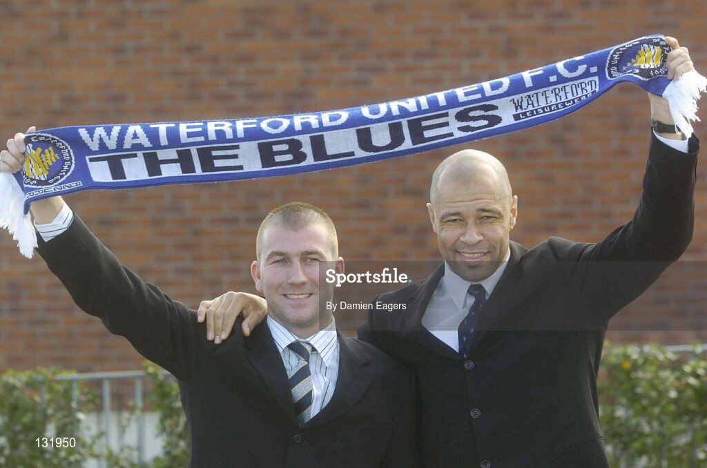 14 February 2004; Team manager Alan Reynolds, left, and Paul McGrath after a press conference to introduce Paul as the new Director of Football and Development at Waterford United, Woodlands Hotel, Waterford. Picture credit; Damien Eagers / SPORTSFILE *EDI*