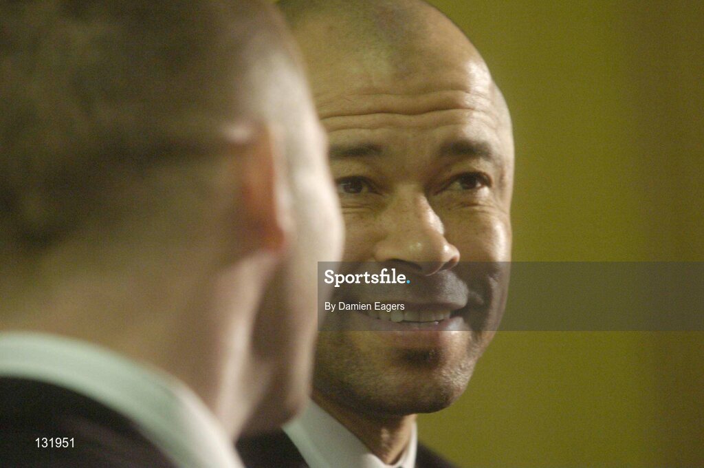 14 February 2004; Team manager Alan Reynolds, left, and Paul McGrath during a press conference to introduce Paul as the new Director of Football and Development at Waterford United, Woodlands Hotel, Waterford. Picture credit; Damien Eagers / SPORTSFILE *EDI*