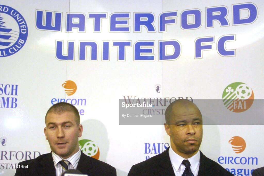 14 February 2004; Team manager Alan Reynolds, left, and Paul McGrath after a press conference to introduce Paul as the new Director of Football and Development at Waterford United, Woodlands Hotel, Waterford. Picture credit; Damien Eagers / SPORTSFILE *EDI*