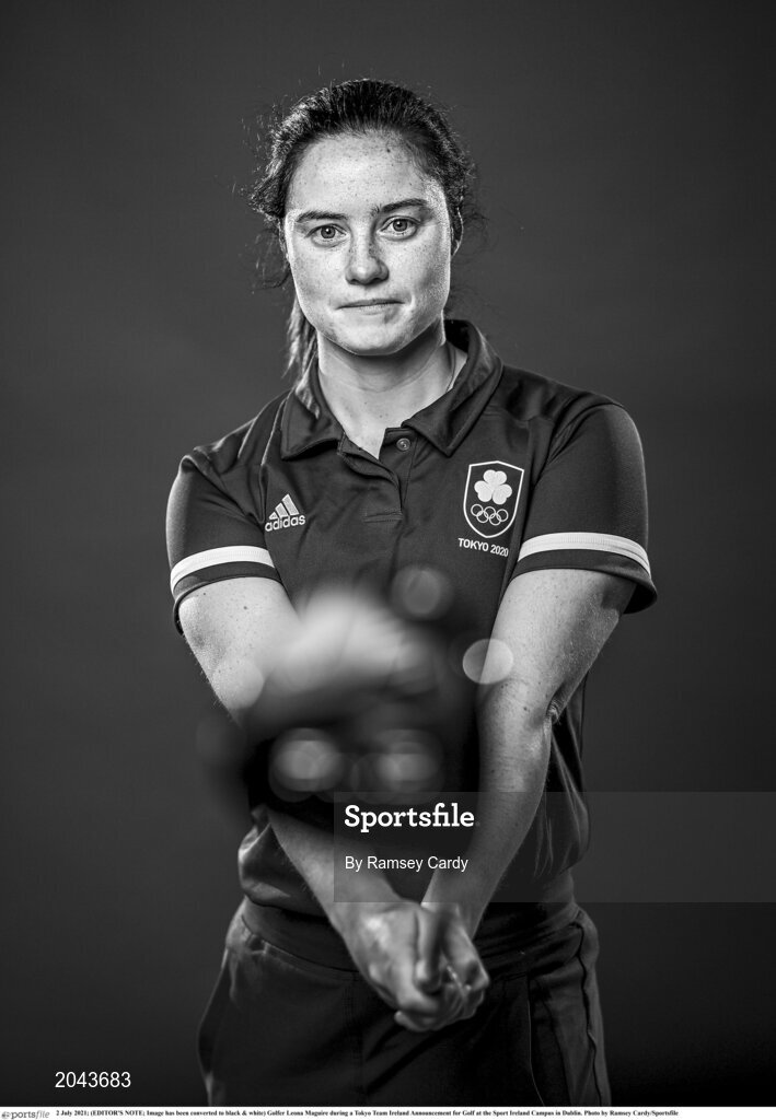 2 July 2021; (EDITOR'S NOTE; Image has been converted to black & white) Golfer Leona Maguire during a Tokyo Team Ireland Announcement for Golf at the Sport Ireland Campus in Dublin. Photo by Ramsey Cardy/Sportsfile