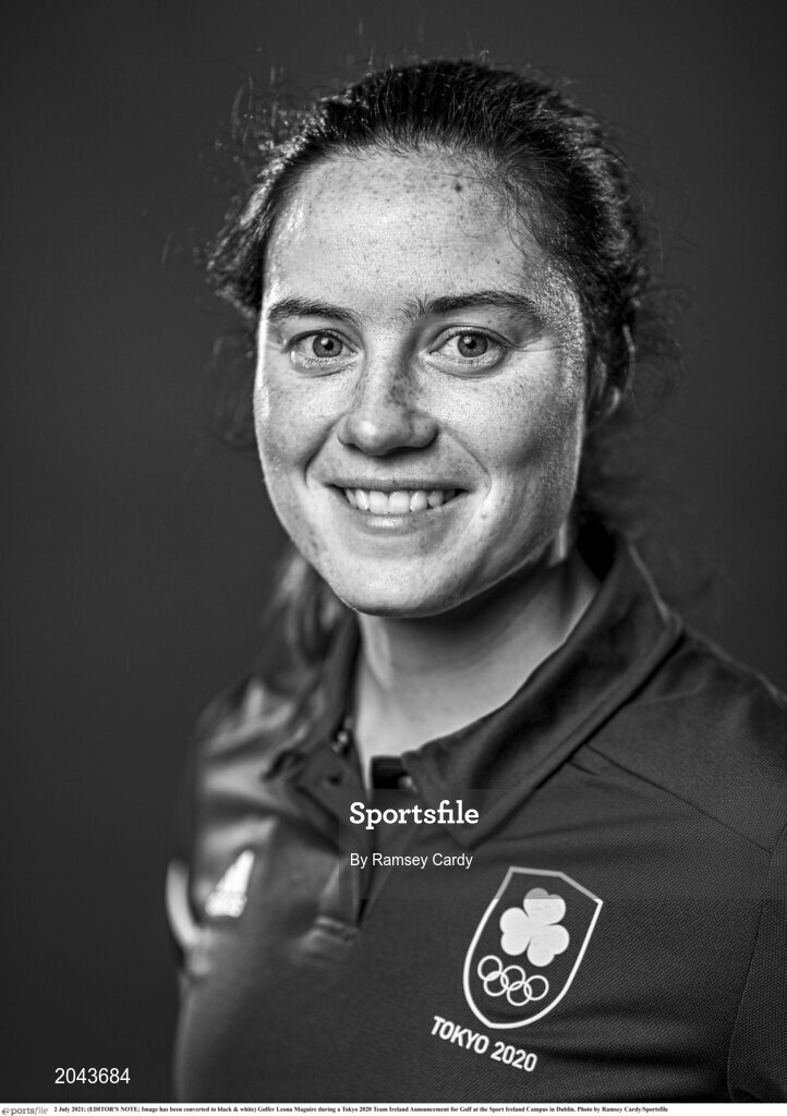 2 July 2021; (EDITOR'S NOTE; Image has been converted to black & white) Golfer Leona Maguire during a Tokyo 2020 Team Ireland Announcement for Golf at the Sport Ireland Campus in Dublin. Photo by Ramsey Cardy/Sportsfile