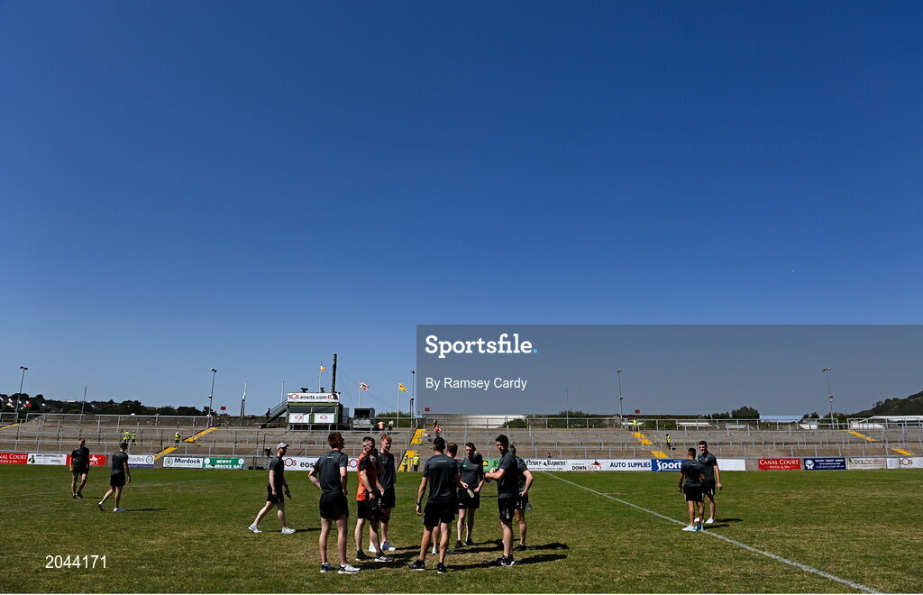 17 July 2021; Armagh players walk the pitch before the Ulster GAA Football Senior Championship Semi-Final match between Armagh and Monaghan at Páirc Esler in Newry, Down. Photo by Ramsey Cardy/Sportsfile