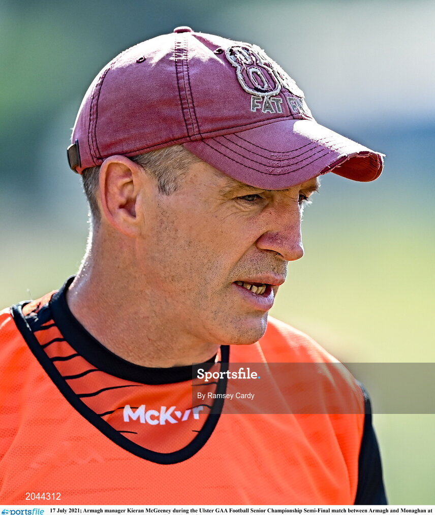 17 July 2021; Armagh manager Kieran McGeeney during the Ulster GAA Football Senior Championship Semi-Final match between Armagh and Monaghan at Páirc Esler in Newry, Down. Photo by Ramsey Cardy/Sportsfile