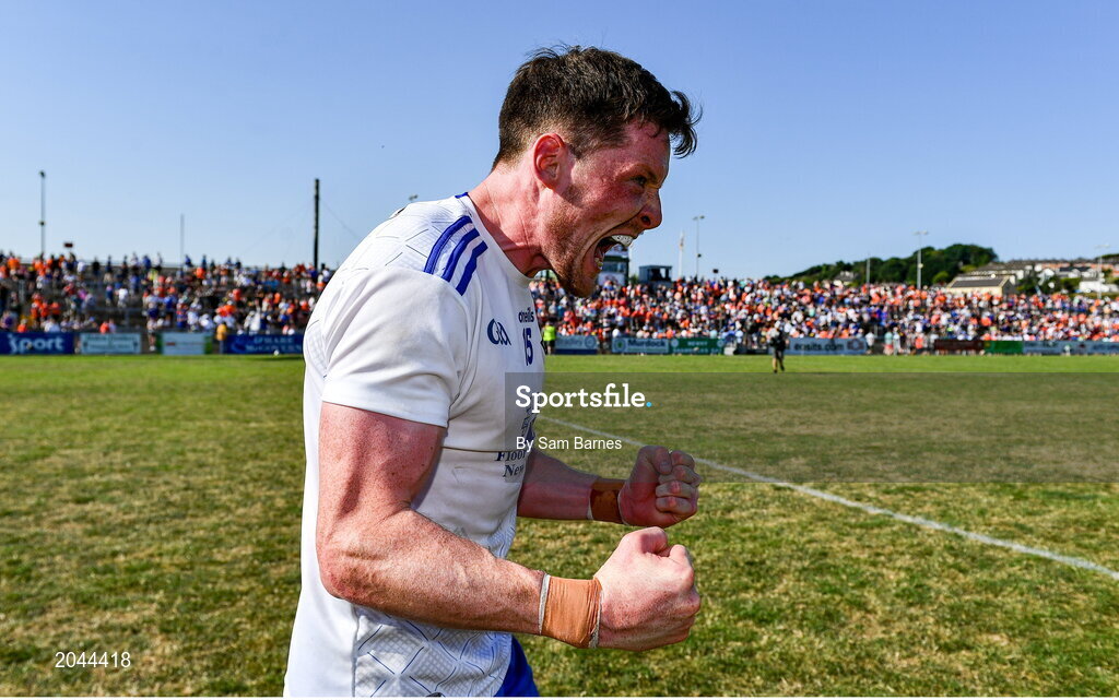 17 July 2021; Conor McManus of Monaghan celebrates after his side's victory in the Ulster GAA Football Senior Championship Semi-Final match between Armagh and Monaghan at Páirc Esler in Newry, Down. Photo by Sam Barnes/Sportsfile