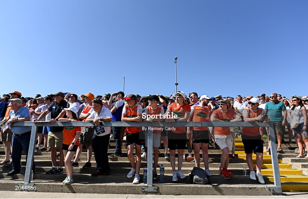 17 July 2021; Supporters during the Ulster GAA Football Senior Championship Semi-Final match between Armagh and Monaghan at Páirc Esler in Newry, Down. Photo by Ramsey Cardy/Sportsfile