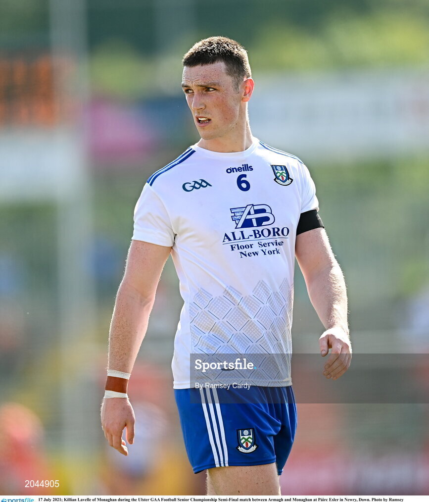 17 July 2021; Killian Lavelle of Monaghan during the Ulster GAA Football Senior Championship Semi-Final match between Armagh and Monaghan at Páirc Esler in Newry, Down. Photo by Ramsey Cardy/Sportsfile