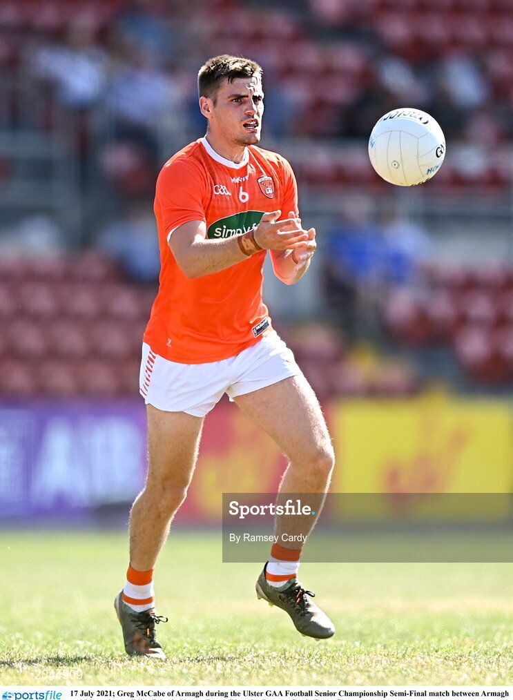 17 July 2021; Greg McCabe of Armagh during the Ulster GAA Football Senior Championship Semi-Final match between Armagh and Monaghan at Páirc Esler in Newry, Down. Photo by Ramsey Cardy/Sportsfile
