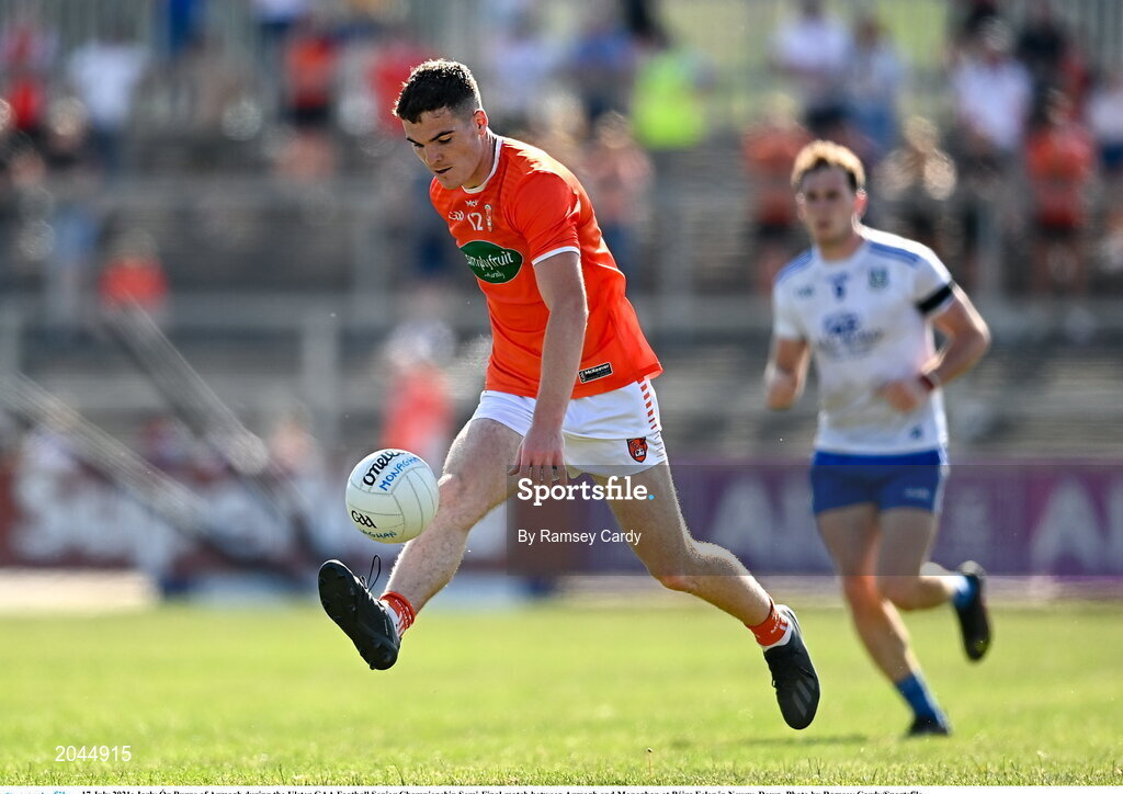 17 July 2021; Jarly Óg Burns of Armagh during the Ulster GAA Football Senior Championship Semi-Final match between Armagh and Monaghan at Páirc Esler in Newry, Down. Photo by Ramsey Cardy/Sportsfile