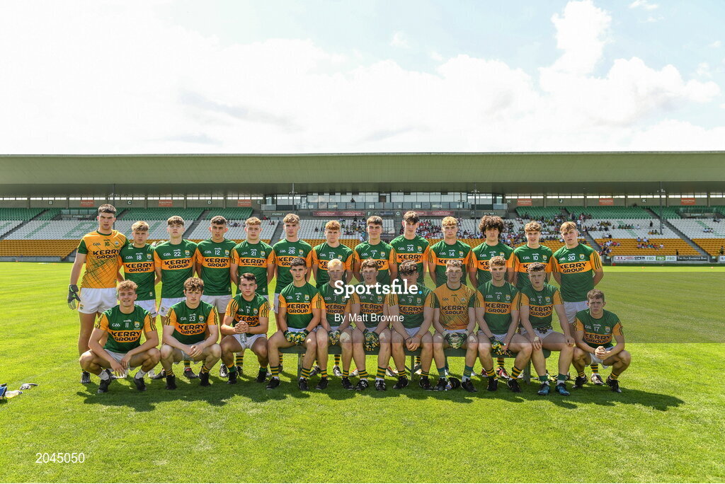 18 July 2021; The Kerry squad before the 2020 Electric Ireland GAA Football All-Ireland Minor Championship Final match between Derry and Kerry at Bord Na Mona O’Connor Park in Tullamore. Photo by Matt Browne/Sportsfile