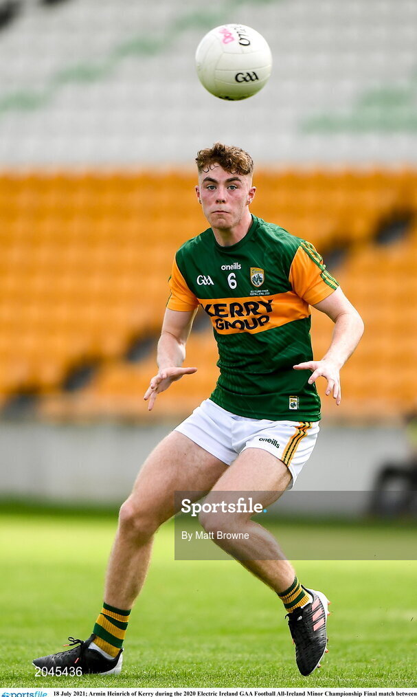 18 July 2021; Armin Heinrich of Kerry during the 2020 Electric Ireland GAA Football All-Ireland Minor Championship Final match between Derry and Kerry at Bord Na Mona O’Connor Park in Tullamore. Photo by Matt Browne/Sportsfile