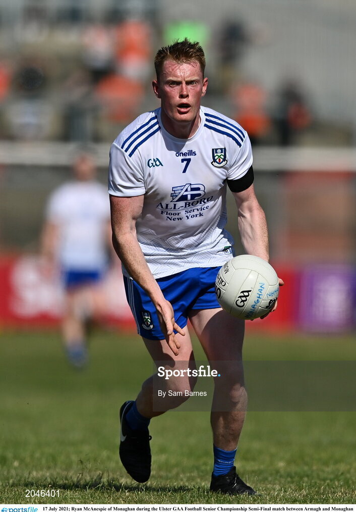 17 July 2021; Ryan McAnespie of Monaghan during the Ulster GAA Football Senior Championship Semi-Final match between Armagh and Monaghan at Páirc Esler in Newry, Down. Photo by Sam Barnes/Sportsfile
