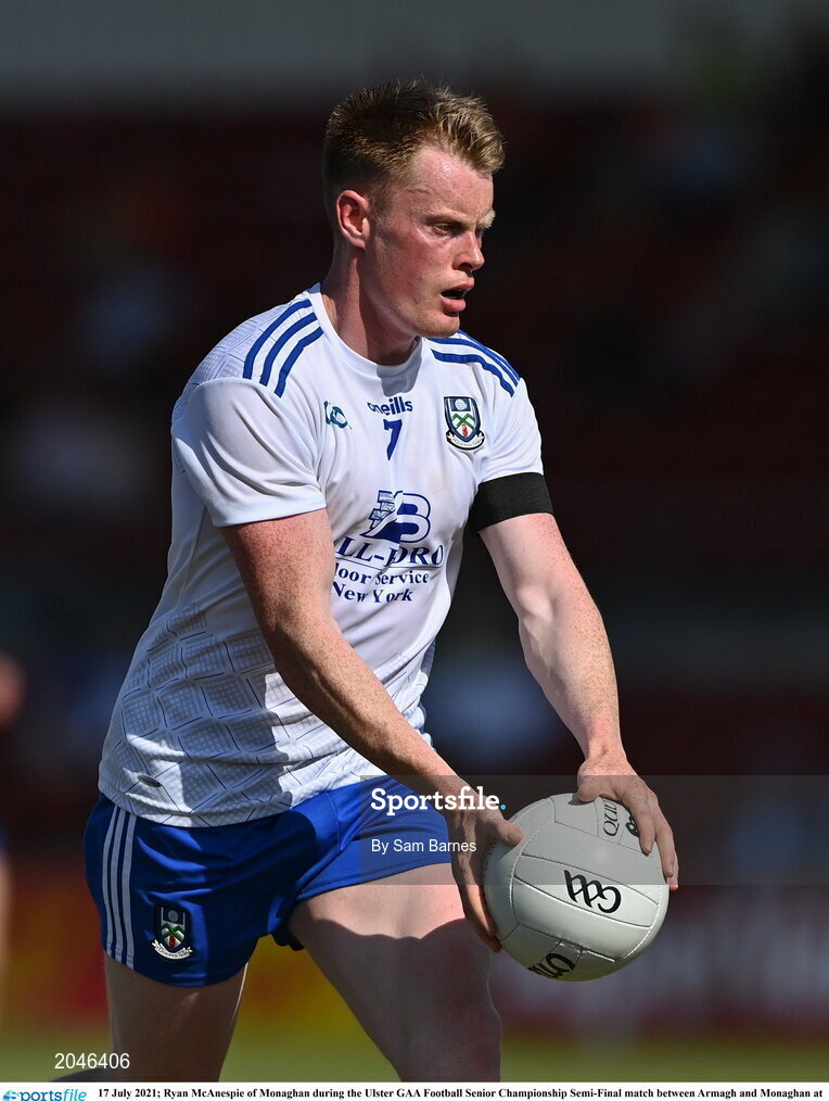 17 July 2021; Ryan McAnespie of Monaghan during the Ulster GAA Football Senior Championship Semi-Final match between Armagh and Monaghan at Páirc Esler in Newry, Down. Photo by Sam Barnes/Sportsfile