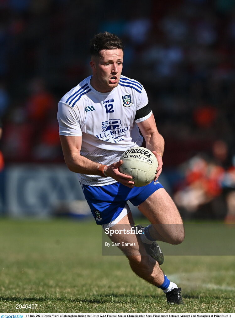 17 July 2021; Dessie Ward of Monaghan during the Ulster GAA Football Senior Championship Semi-Final match between Armagh and Monaghan at Páirc Esler in Newry, Down. Photo by Sam Barnes/Sportsfile