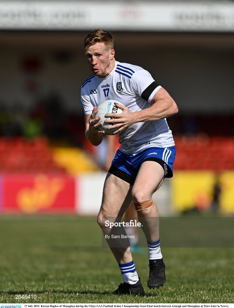 17 July 2021; Kieran Hughes of Monaghan during the Ulster GAA Football Senior Championship Semi-Final match between Armagh and Monaghan at Páirc Esler in Newry, Down. Photo by Sam Barnes/Sportsfile