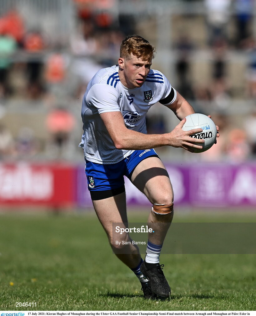 17 July 2021; Kieran Hughes of Monaghan during the Ulster GAA Football Senior Championship Semi-Final match between Armagh and Monaghan at Páirc Esler in Newry, Down. Photo by Sam Barnes/Sportsfile
