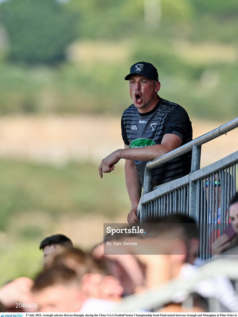 17 July 2021; Armagh selector Kieran Donaghy during the Ulster GAA Football Senior Championship Semi-Final match between Armagh and Monaghan at Páirc Esler in Newry, Down. Photo by Sam Barnes/Sportsfile