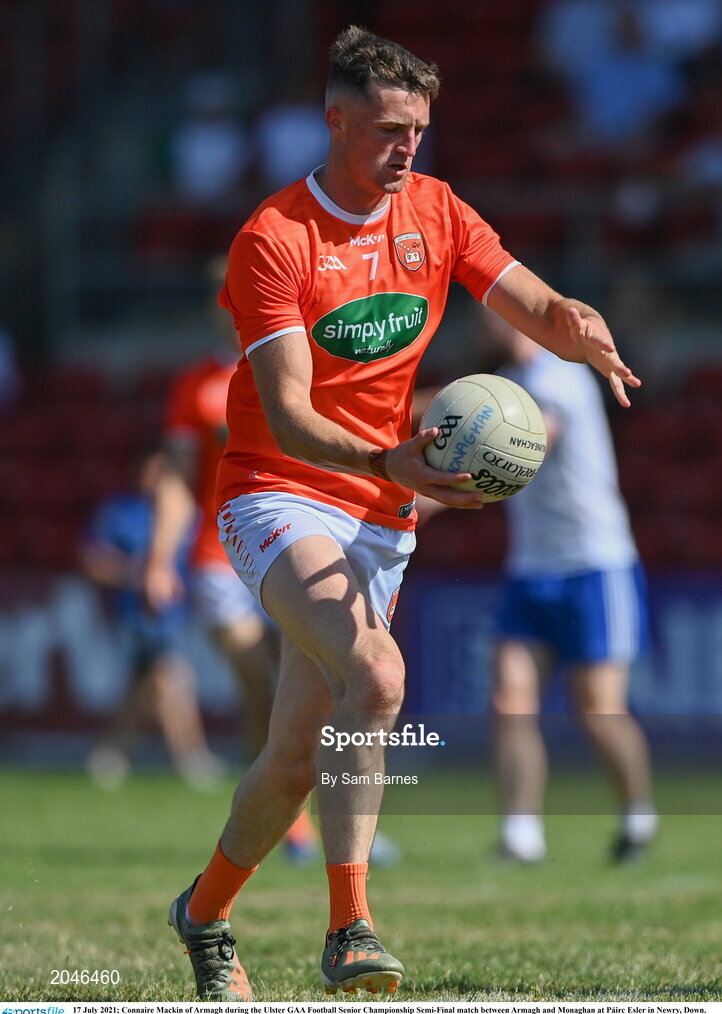 17 July 2021; Connaire Mackin of Armagh during the Ulster GAA Football Senior Championship Semi-Final match between Armagh and Monaghan at Páirc Esler in Newry, Down. Photo by Sam Barnes/Sportsfile