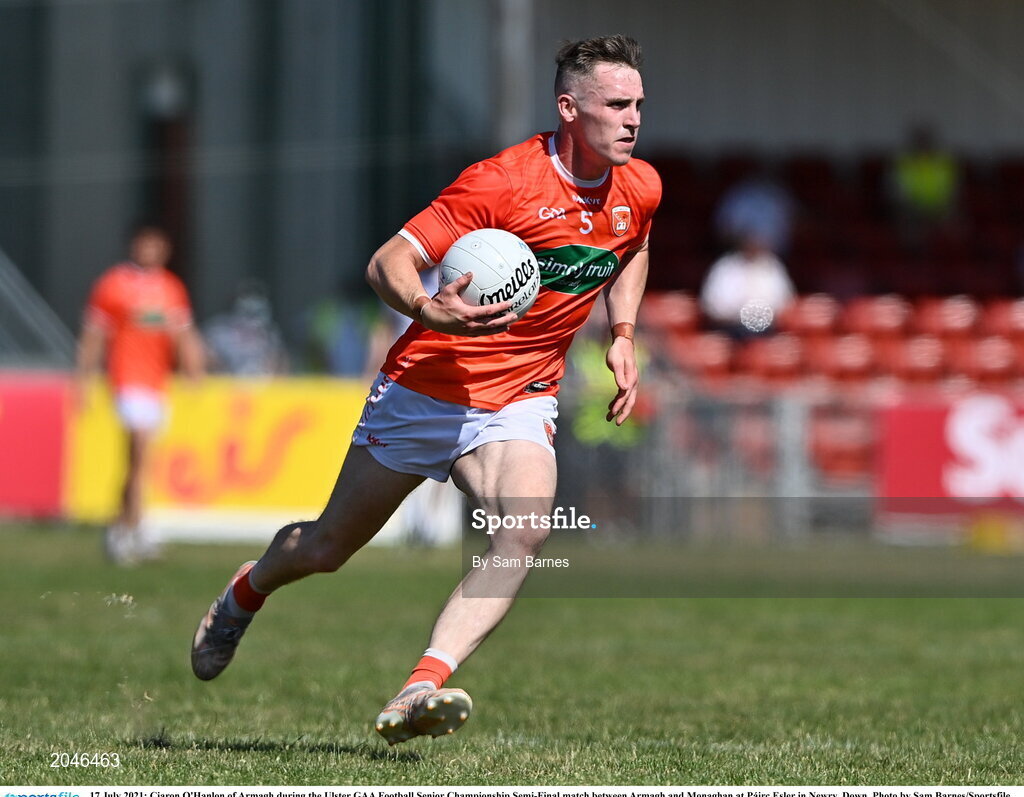17 July 2021; Ciaron O'Hanlon of Armagh during the Ulster GAA Football Senior Championship Semi-Final match between Armagh and Monaghan at Páirc Esler in Newry, Down. Photo by Sam Barnes/Sportsfile