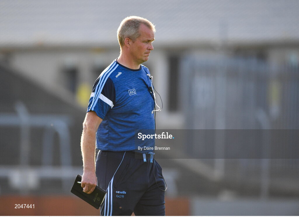21 July 2021; Dublin manager Gearóid Ó Riain ahead of the Electric Ireland Leinster GAA Minor Hurling Championship Semi-Final match between Dublin and Wexford at Chadwicks Wexford Park in Wexford. Photo by Daire Brennan/Sportsfile