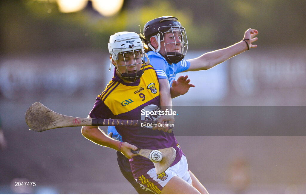 21 July 2021; Cillian Byrne of Wexford in action against Eoin Keys of Dublin during the Electric Ireland Leinster GAA Minor Hurling Championship Semi-Final match between Dublin and Wexford at Chadwicks Wexford Park in Wexford. Photo by Daire Brennan/Sportsfile
