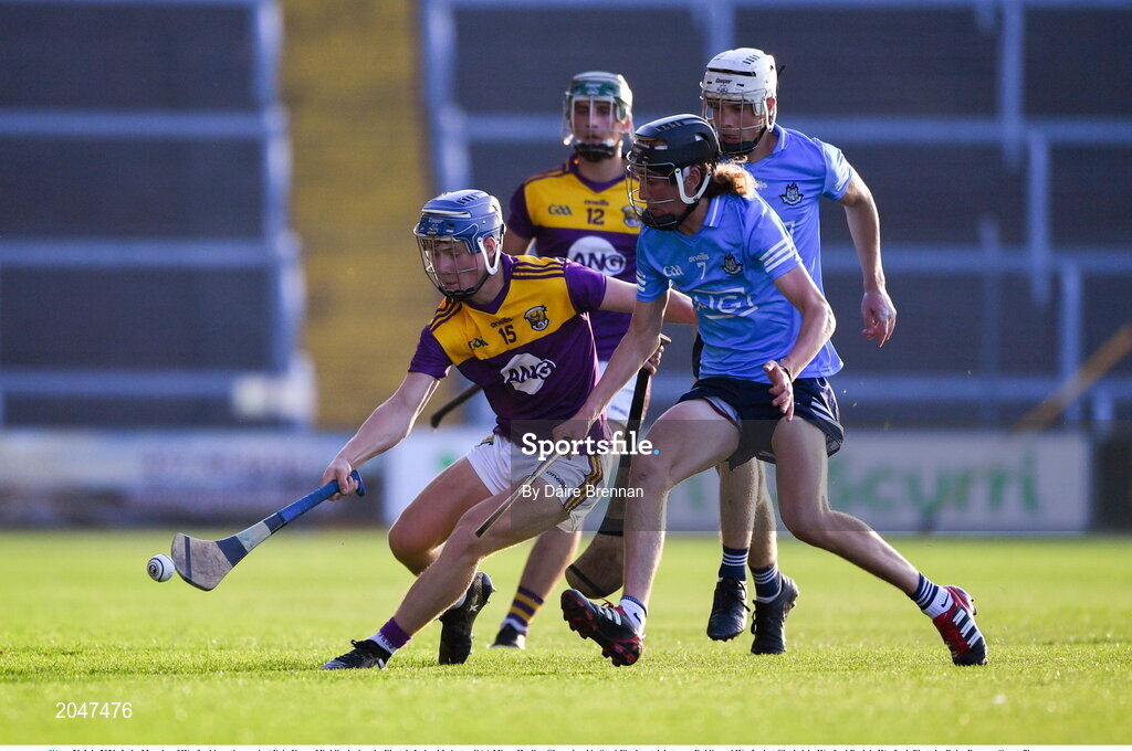 21 July 2021; Luke Murphy of Wexford in action against Eoin Keys of Dublin during the Electric Ireland Leinster GAA Minor Hurling Championship Semi-Final match between Dublin and Wexford at Chadwicks Wexford Park in Wexford. Photo by Daire Brennan/Sportsfile