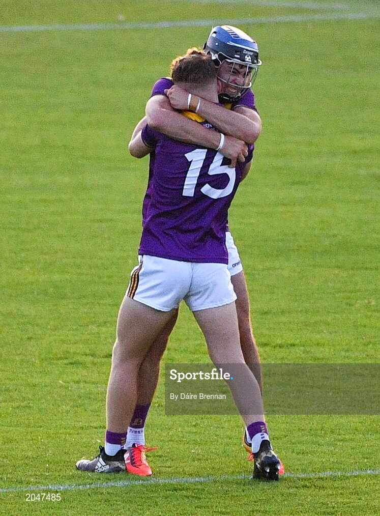 21 July 2021; Daragh Murphy, right, and Luke Murphy of Wexford celebrate after the Electric Ireland Leinster GAA Minor Hurling Championship Semi-Final match between Dublin and Wexford at Chadwicks Wexford Park in Wexford. Photo by Daire Brennan/Sportsfile