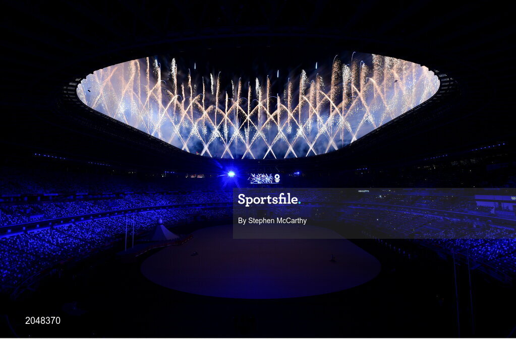 23 July 2021; A general view of the opening ceremony as fireworks are set off during the 2020 Tokyo Summer Olympic Games opening ceremony at the Olympic Stadium in Tokyo, Japan. Photo by Stephen McCarthy/Sportsfile