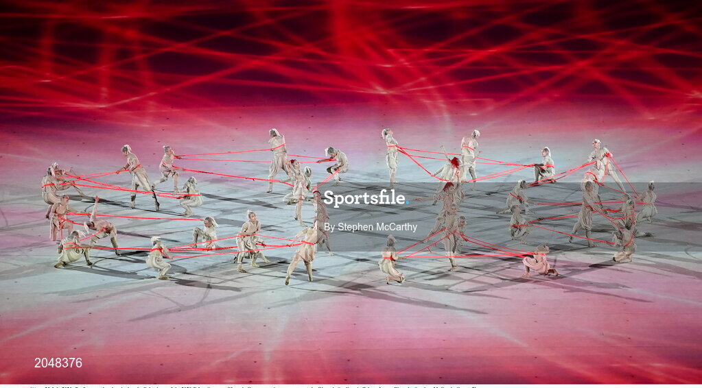 23 July 2021; Performers dancing during the light show, of the 2020 Tokyo Summer Olympic Games opening ceremony at the Olympic Stadium in Tokyo, Japan. Photo by Stephen McCarthy/Sportsfile