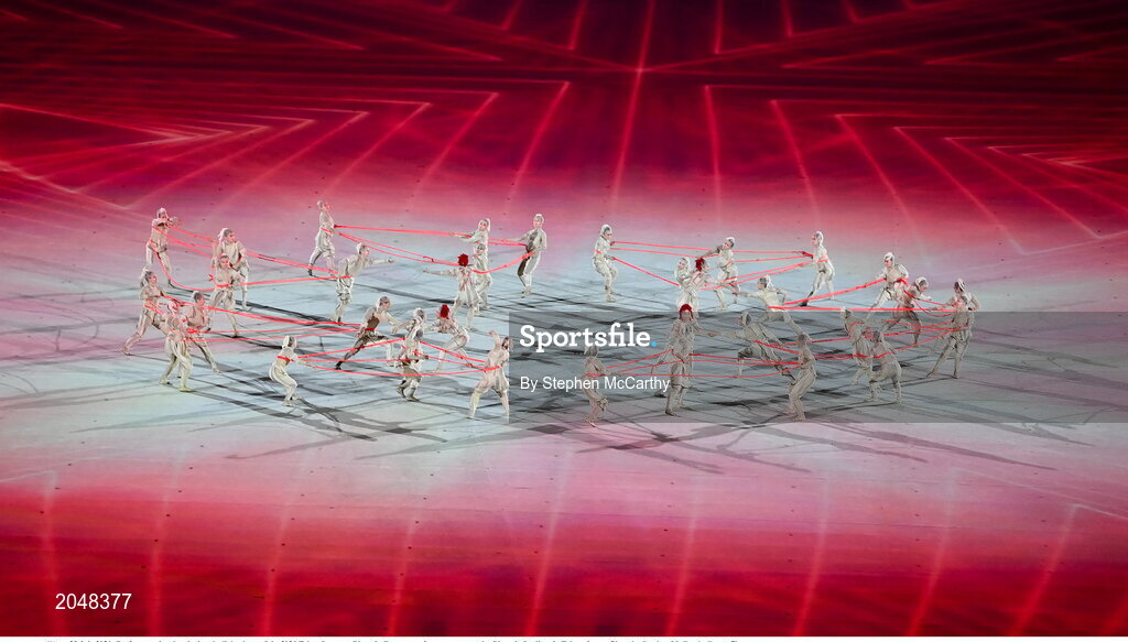 23 July 2021; Performers dancing during the light show, of the 2020 Tokyo Summer Olympic Games opening ceremony at the Olympic Stadium in Tokyo, Japan. Photo by Stephen McCarthy/Sportsfile
