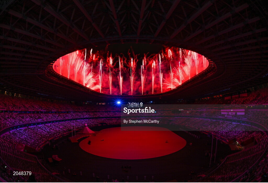 23 July 2021; A general view of the opening ceremony as fireworks are set off during the 2020 Tokyo Summer Olympic Games opening ceremony at the Olympic Stadium in Tokyo, Japan. Photo by Stephen McCarthy/Sportsfile